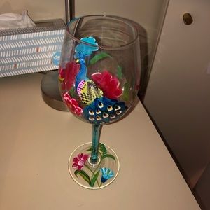 Decorative hand painted peacock wine glass
